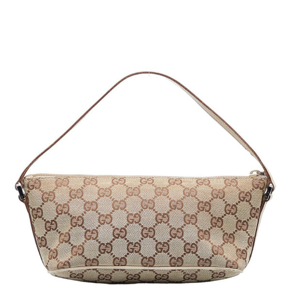 グッチ GGキャンバス アクセサリーポーチ ハンドバッグ 07198 ベージュ ブラウン キャンバス レザー レディース GUCCI 【中古】