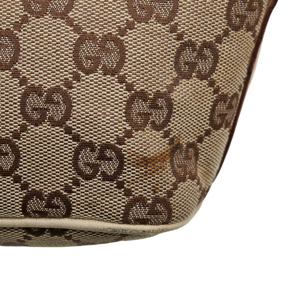 グッチ GGキャンバス アクセサリーポーチ ハンドバッグ 07198 ベージュ ブラウン キャンバス レザー レディース GUCCI 【中古】