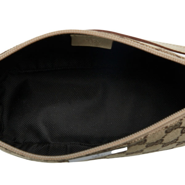 グッチ GGキャンバス アクセサリーポーチ ハンドバッグ 07198 ベージュ ブラウン キャンバス レザー レディース GUCCI 【中古】