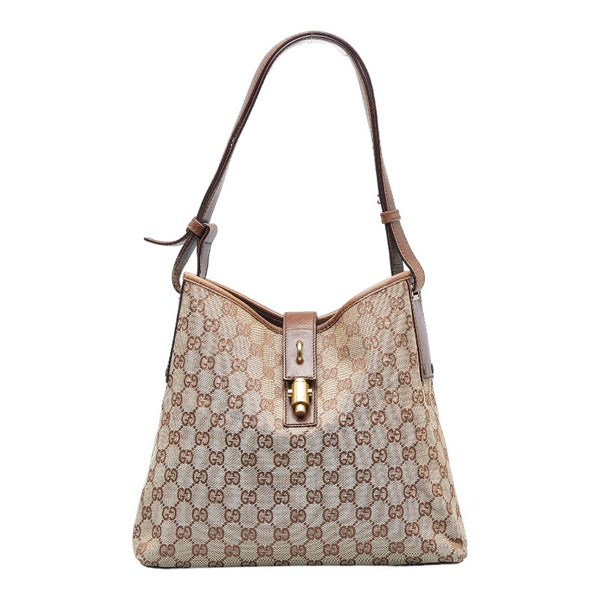 グッチ GGキャンバス ニュージャッキー ハンドバッグ ワンショルダーバッグ 110291 ベージュ ブラウン  キャンバス レザー レディース GUCCI 【中古】