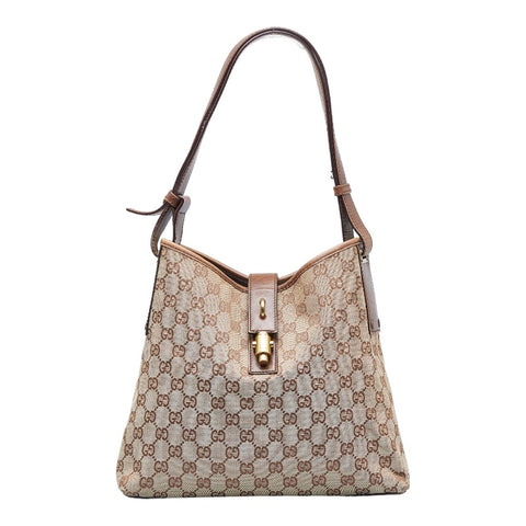 グッチ GGキャンバス ニュージャッキー ハンドバッグ ワンショルダーバッグ 110291 ベージュ ブラウン  キャンバス レザー レディース GUCCI 【中古】