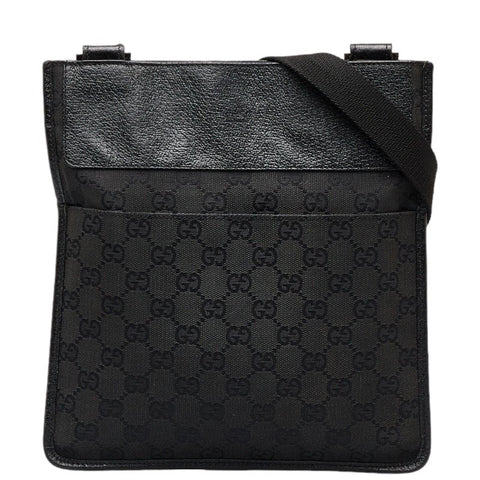 グッチ GGキャンバス 斜め掛け ショルダーバッグ 27639 ブラック キャンバス レザー レディース GUCCI 【中古】