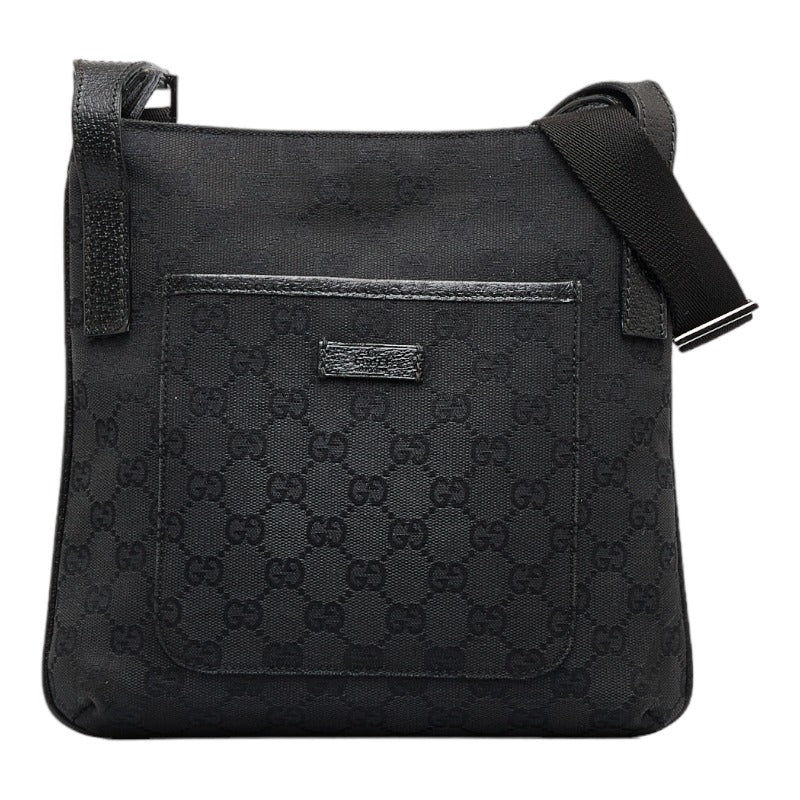 グッチ GGキャンバス 斜め掛け ショルダーバッグ 122793 ブラック キャンバス レザー レディース GUCCI 【中古】