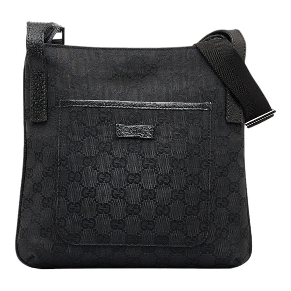 グッチ GGキャンバス 斜め掛け ショルダーバッグ 122793 ブラック キャンバス レザー レディース GUCCI 【中古】