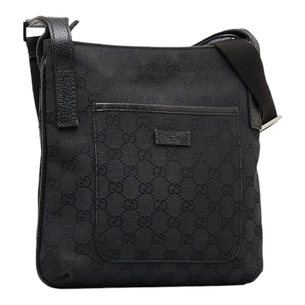 グッチ GGキャンバス 斜め掛け ショルダーバッグ 122793 ブラック キャンバス レザー レディース GUCCI 【中古】