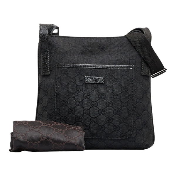 グッチ GGキャンバス 斜め掛け ショルダーバッグ 122793 ブラック キャンバス レザー レディース GUCCI 【中古】