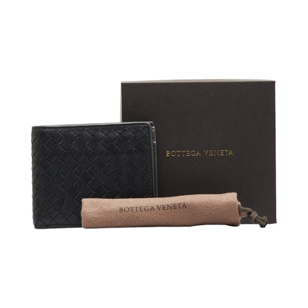 ボッテガヴェネタ イントレチャート 二つ折り財布 コンパクトウォレット ブラック レザー メンズ BOTTEGAVENETA 【中古】