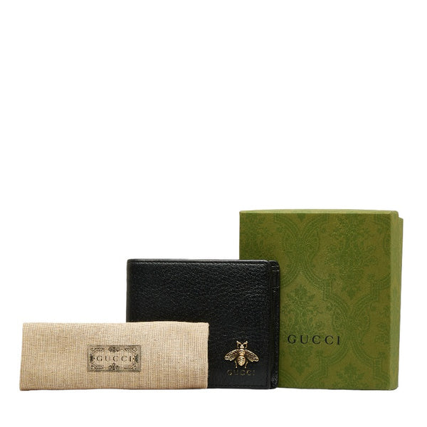 グッチ アニマリエ ビー 蜂 二つ折り財布 折り畳み財布 522915 ブラック レザー メンズ GUCCI 【中古】