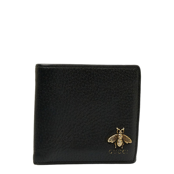 グッチ アニマリエ ビー 蜂 二つ折り財布 折り畳み財布 522915 ブラック レザー メンズ GUCCI 【中古】