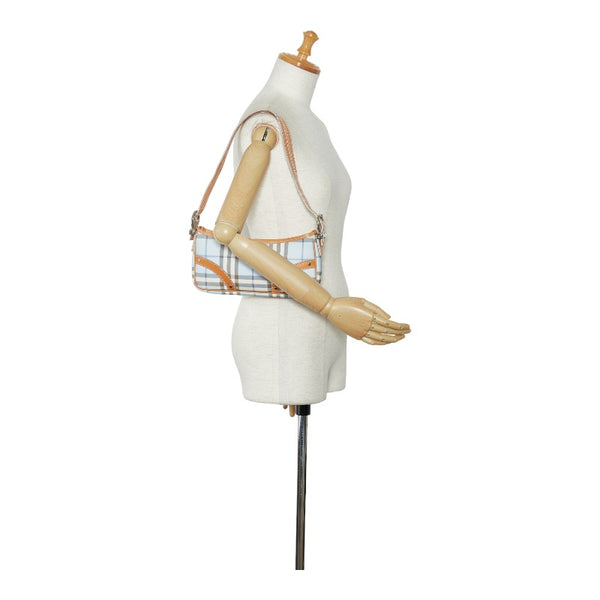 バーバリー ノバチェック ワンショルダーバッグ ハンドバッグ T-04-02 ブルー マルチカラー PVC レザー レディース BURBERRY 【中古】