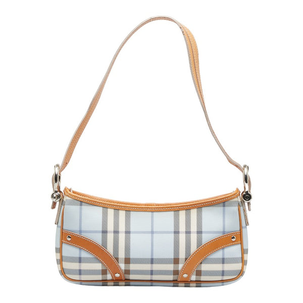 バーバリー ノバチェック ワンショルダーバッグ ハンドバッグ T-04-02 ブルー マルチカラー PVC レザー レディース BURBERRY 【中古】