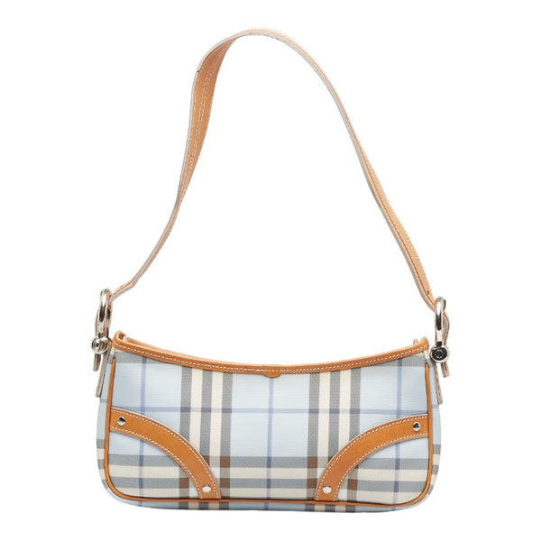 バーバリー ノバチェック ワンショルダーバッグ ハンドバッグ T-04-02 ブルー マルチカラー PVC レザー レディース BURBERRY 【中古】