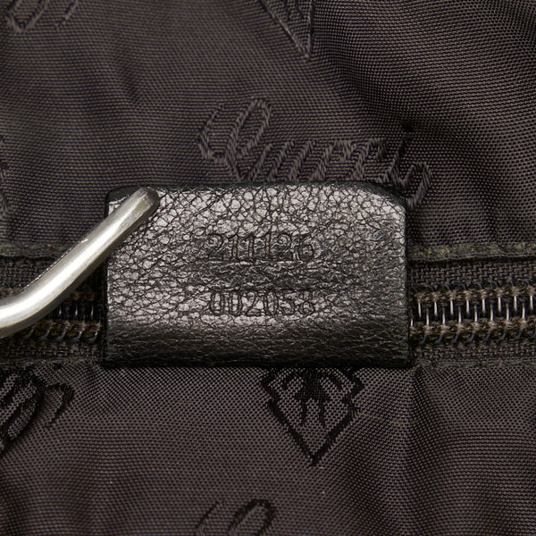 グッチ ロゴ プレート ステッチ ハンドバッグ トートバッグ 211126 ブラック レザー メンズ GUCCI 【中古】