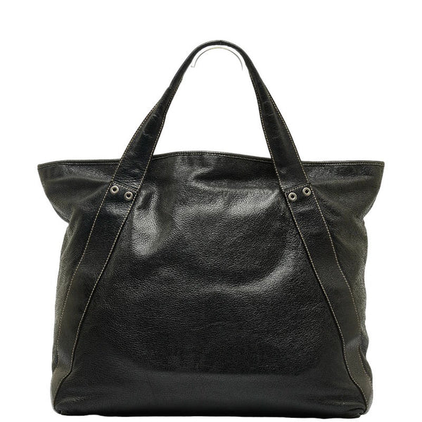 グッチ ロゴ プレート ステッチ ハンドバッグ トートバッグ 211126 ブラック レザー メンズ GUCCI 【中古】