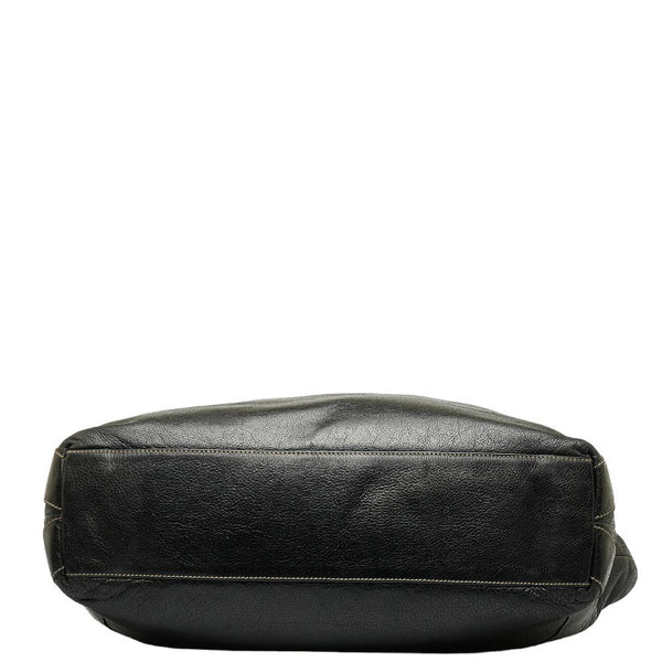 グッチ ロゴ プレート ステッチ ハンドバッグ トートバッグ 211126 ブラック レザー メンズ GUCCI 【中古】