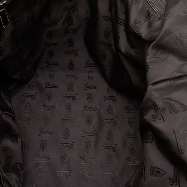 グッチ ロゴ プレート ステッチ ハンドバッグ トートバッグ 211126 ブラック レザー メンズ GUCCI 【中古】