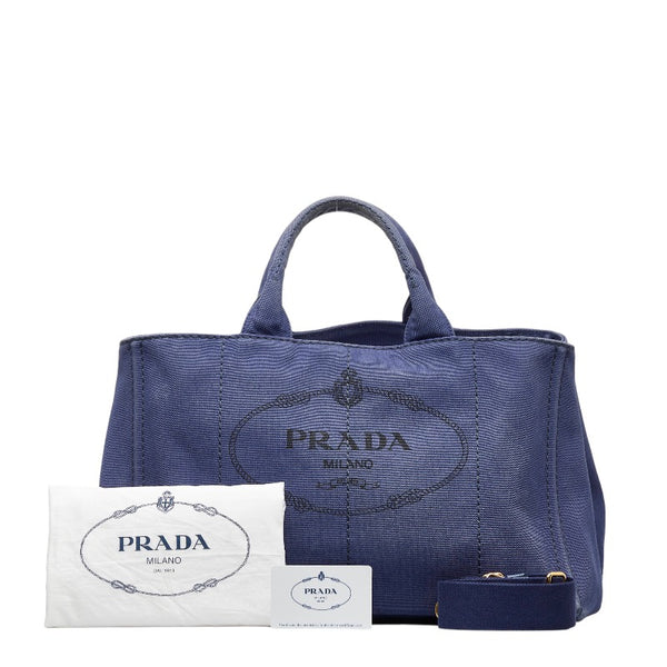 プラダ カナパ トートバッグ ショルダーバッグ 2WAY B1872G ブルー キャンバス レディース PRADA 【中古】