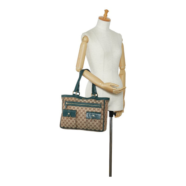 グッチ GGキャンバス アビー ショルダーバッグ トートバッグ 146247 ベージュ グリーン キャンバス レザー レディース GUCCI 【中古】