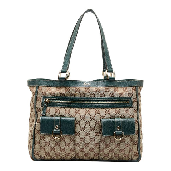 グッチ GGキャンバス アビー ショルダーバッグ トートバッグ 146247 ベージュ グリーン キャンバス レザー レディース GUCCI 【中古】