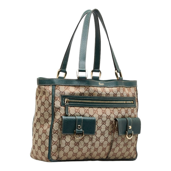 グッチ GGキャンバス アビー ショルダーバッグ トートバッグ 146247 ベージュ グリーン キャンバス レザー レディース GUCCI 【中古】