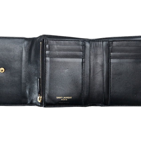 サンローラン ヴィッキー 三つ折り財布 コンパクトウォレット ブラック エナメル レディース SAINT LAURENT 【中古】