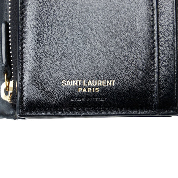 サンローラン ヴィッキー 三つ折り財布 コンパクトウォレット ブラック エナメル レディース SAINT LAURENT 【中古】