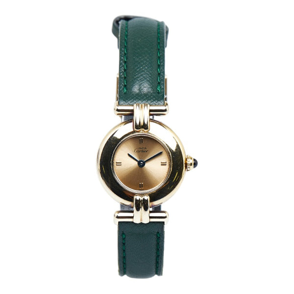 カルティエ マストコリゼ ヴェルメイユ ベルト（社外品） 腕時計 1902 クオーツ ゴールド文字盤 SV925 シルバー レディース CARTIER 【中古】