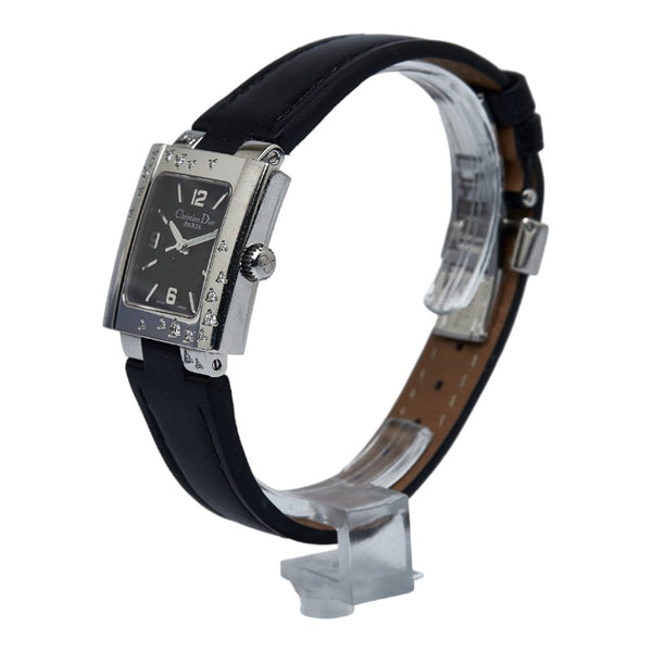 クリスチャンディオール リヴァ ダイヤベゼル 腕時計 D98-1014 クオーツ ブラック文字盤 ステンレススチール レディース Christian Dior 【中古】