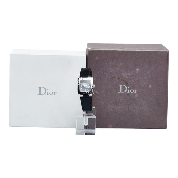 クリスチャンディオール リヴァ ダイヤベゼル 腕時計 D98-1014 クオーツ ブラック文字盤 ステンレススチール レディース Christian Dior 【中古】