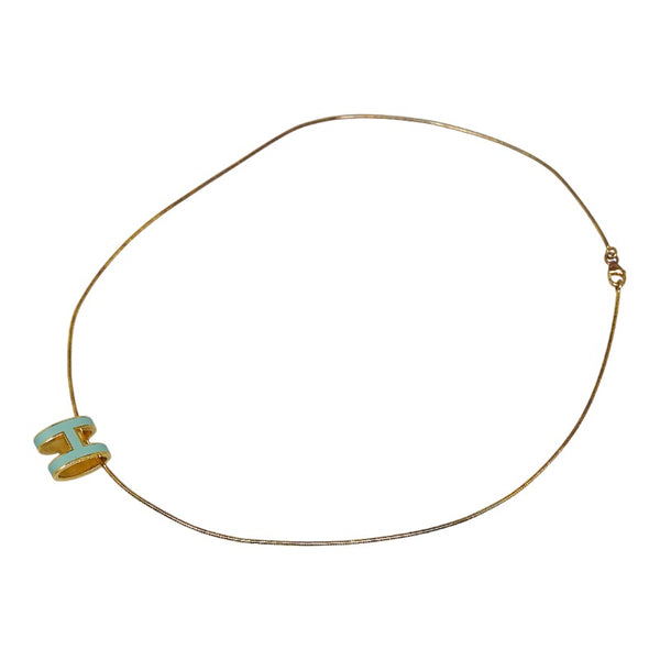 エルメス ミニポップアッシュ H ネックレス ライトブルー ゴールド メッキ レディース HERMES 【中古】