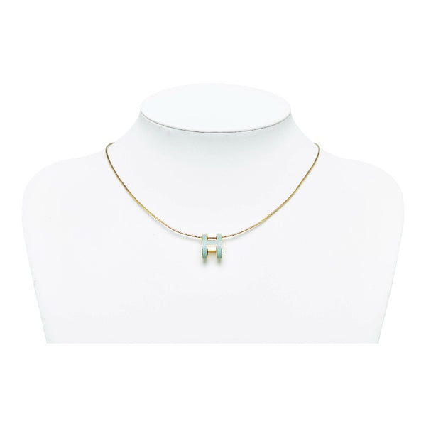 エルメス ミニポップアッシュ H ネックレス ライトブルー ゴールド メッキ レディース HERMES 【中古】
