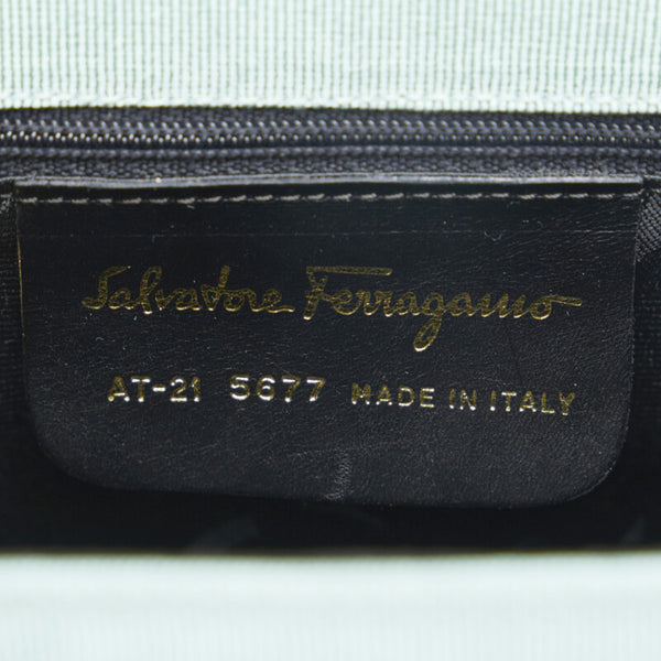 サルヴァトーレフェラガモ ヴァラ リボン ハンドバッグ ショルダーバッグ 2WAY AT-21 5677 エメラルドグリーン キャンバス レディース Salvatore Ferragamo 【中古】