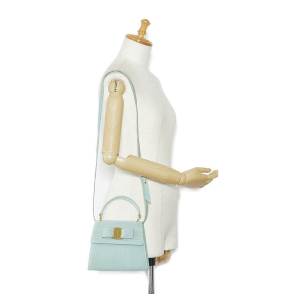 サルヴァトーレフェラガモ ヴァラ リボン ハンドバッグ ショルダーバッグ 2WAY AT-21 5677 エメラルドグリーン キャンバス レディース Salvatore Ferragamo 【中古】