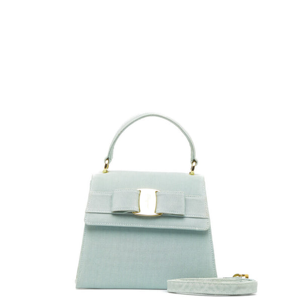 サルヴァトーレフェラガモ ヴァラ リボン ハンドバッグ ショルダーバッグ 2WAY AT-21 5677 エメラルドグリーン キャンバス レディース Salvatore Ferragamo 【中古】