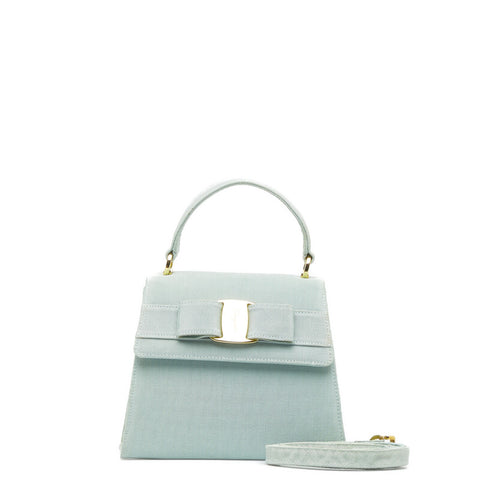 サルヴァトーレフェラガモ ヴァラ リボン ハンドバッグ ショルダーバッグ 2WAY AT-21 5677 エメラルドグリーン キャンバス レディース Salvatore Ferragamo 【中古】