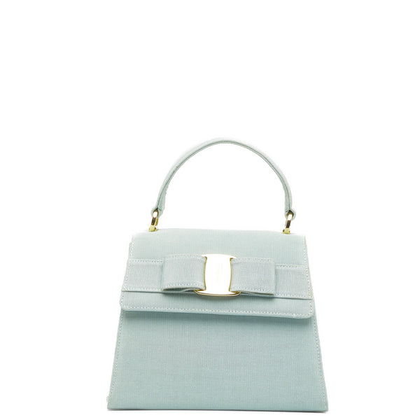 サルヴァトーレフェラガモ ヴァラ リボン ハンドバッグ ショルダーバッグ 2WAY AT-21 5677 エメラルドグリーン キャンバス レディース Salvatore Ferragamo 【中古】