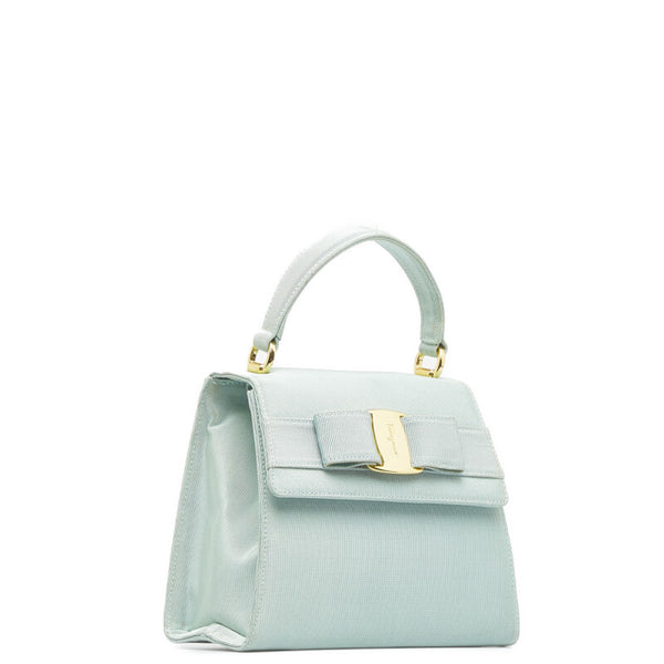 サルヴァトーレフェラガモ ヴァラ リボン ハンドバッグ ショルダーバッグ 2WAY AT-21 5677 エメラルドグリーン キャンバス レディース Salvatore Ferragamo 【中古】