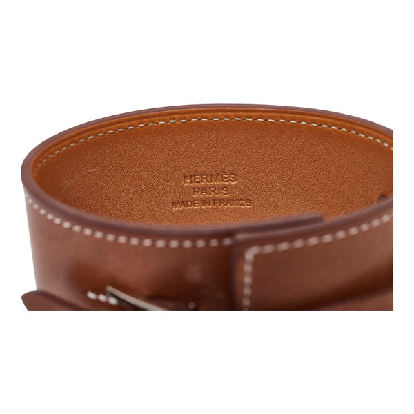 エルメス H金具 ステッチ バングル ブレスレット ブラウン シルバー レザー レディース HERMES 【中古】