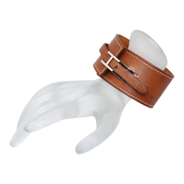 エルメス H金具 ステッチ バングル ブレスレット ブラウン シルバー レザー レディース HERMES 【中古】