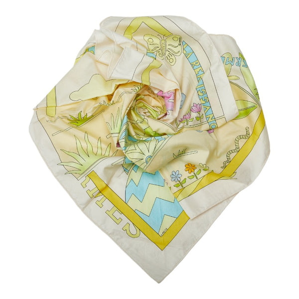エルメス le printemp spring la renaissance スカーフ ホワイト マルチカラー シルク レディース HERMES 【中古】