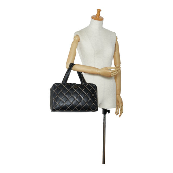 シャネル ワイルドステッチ ハンドバッグ ブラック レザー レディース CHANEL 【中古】