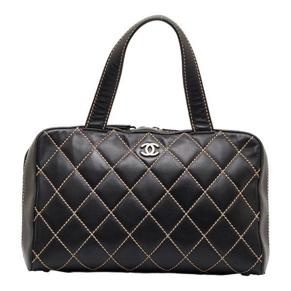 シャネル ワイルドステッチ ハンドバッグ ブラック レザー レディース CHANEL 【中古】