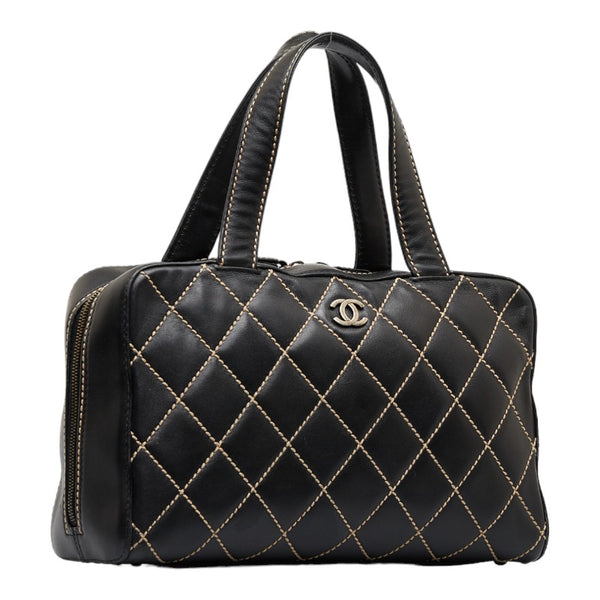シャネル ワイルドステッチ ハンドバッグ ブラック レザー レディース CHANEL 【中古】