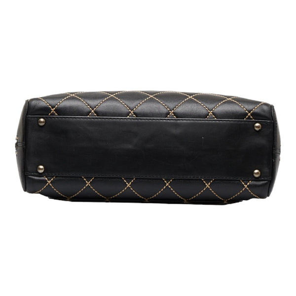 シャネル ワイルドステッチ ハンドバッグ ブラック レザー レディース CHANEL 【中古】