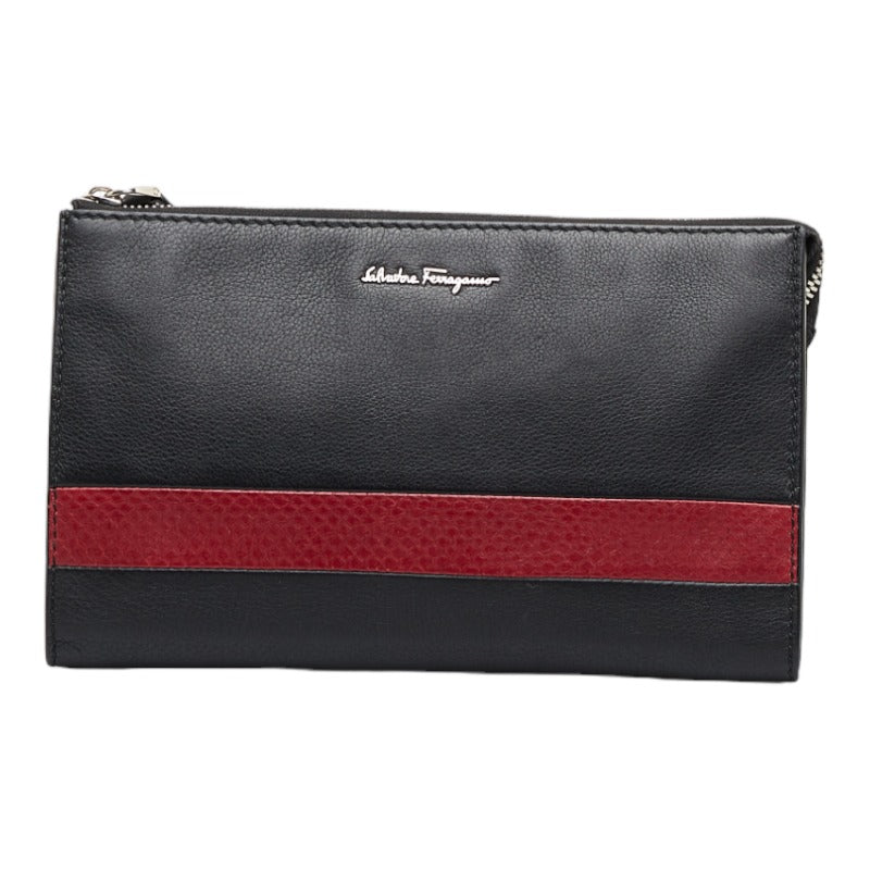 サルヴァトーレフェラガモ クラッチバッグ セカンドバッグ ブラック レッド レザー パイソン メンズ Salvatore Ferragamo 【中古】