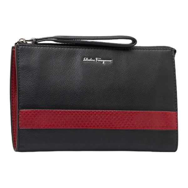 サルヴァトーレフェラガモ クラッチバッグ セカンドバッグ ブラック レッド レザー パイソン メンズ Salvatore Ferragamo 【中古】