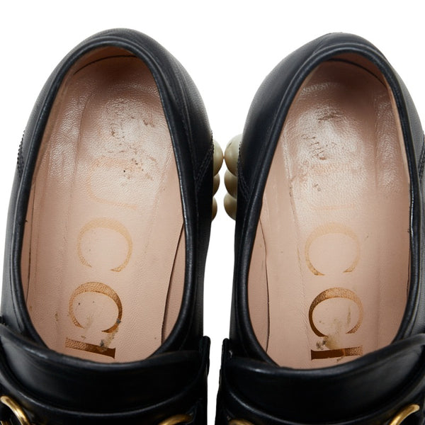 グッチ ホースビット プラットフォーム パール スタッズ パンプス 470970 ブラック レザー レディース GUCCI 【中古】