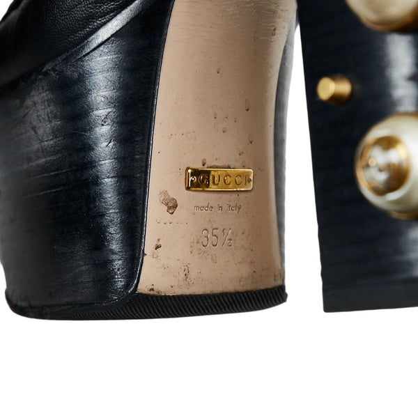 グッチ ホースビット プラットフォーム パール スタッズ パンプス 470970 ブラック レザー レディース GUCCI 【中古】