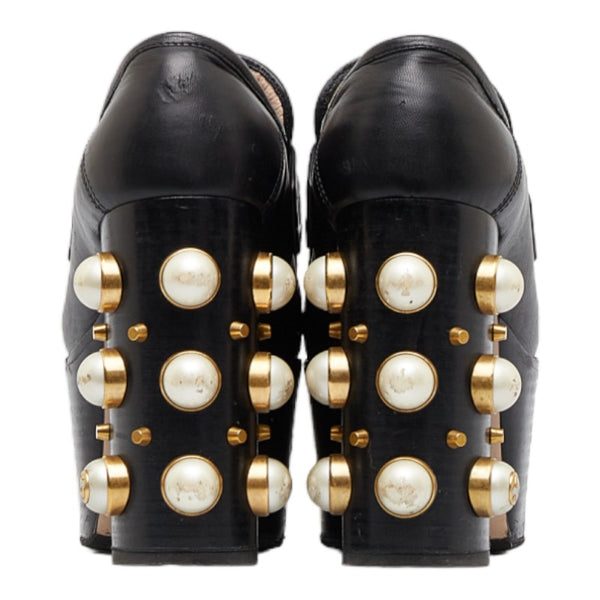 グッチ ホースビット プラットフォーム パール スタッズ パンプス 470970 ブラック レザー レディース GUCCI 【中古】