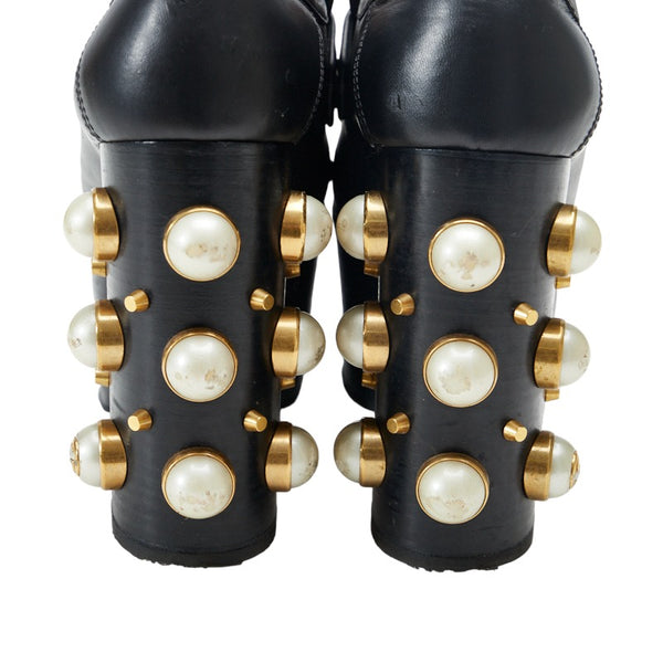 グッチ ホースビット プラットフォーム パール スタッズ パンプス 470970 ブラック レザー レディース GUCCI 【中古】